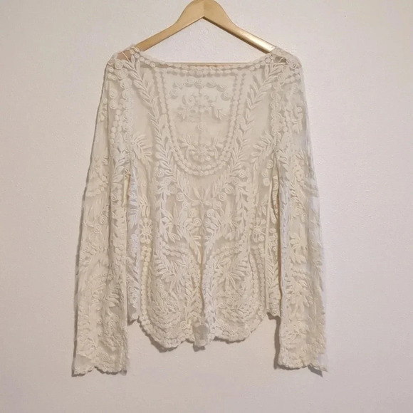 Banana white lace‎ long sleeve blouse size Large - Picture 5 of 5
